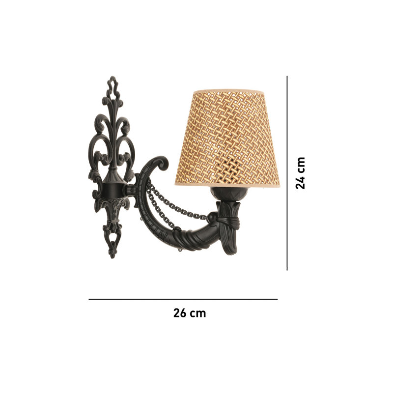 Lampe murale élégante avec corps en métal, finition naturelle et noire, 9,8 po x 3,9 po x 5,1 po | Douille E27, 40 W maximum (ampoule non incluse) | Idéal pour le salon, la chambre à coucher ou le bureau | Homologué IP20 pour une utilisation intérieure