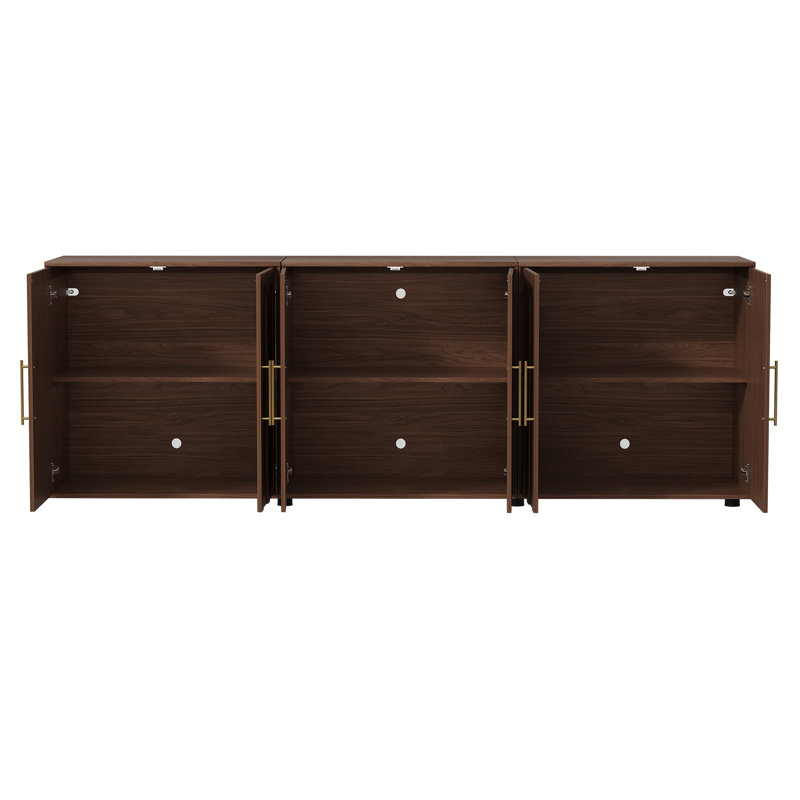 Modern Sideboard Storage Cabinets with Cable Management and Adjustable Shelves, Brown Fabric