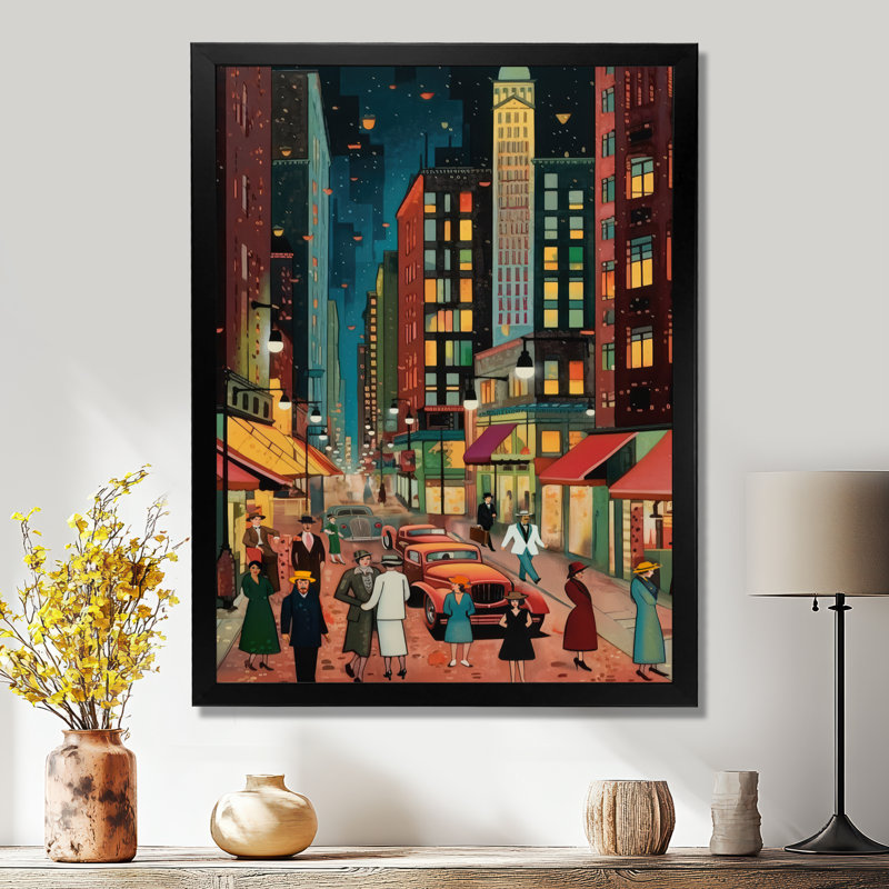 Art déco rétro City Life I - Fashion Woman, art mural encadré, Cadre simple noir, H 44 po x l 34 po x P 1,5 po