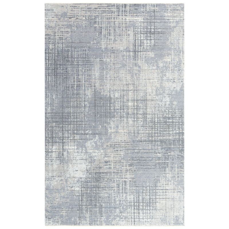 Tapis gris abstrait en laine, Rectangle 8 pi x 10 pi