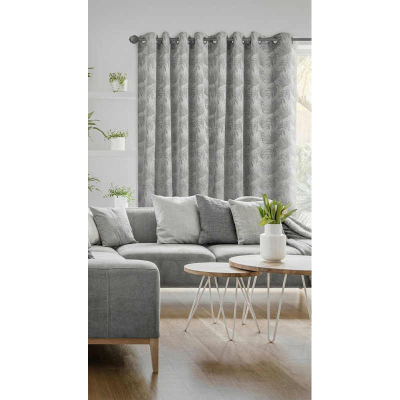 Panneau de rideau gris jacquard à motif botanique de feuilles, 137 x 213 cm, œillets, pour salon et chambre.