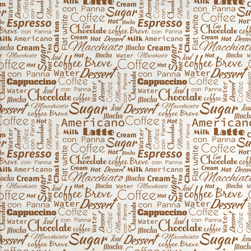 Tissu de dessert macchiato moka americano brève mawords, l 58 po x L 72 po