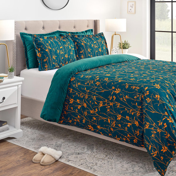 Chanasya Fleur De Lis Twin Duvet Cover Set - 4-Piece, Embroidered Royal Blue/Cream, Brushed Microfiber