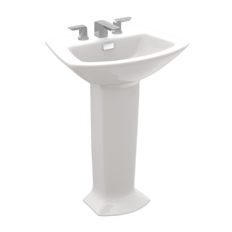 Soiree Ceramic 30" Pedestal Bathroom Sink, Cotton, 8" Widespread