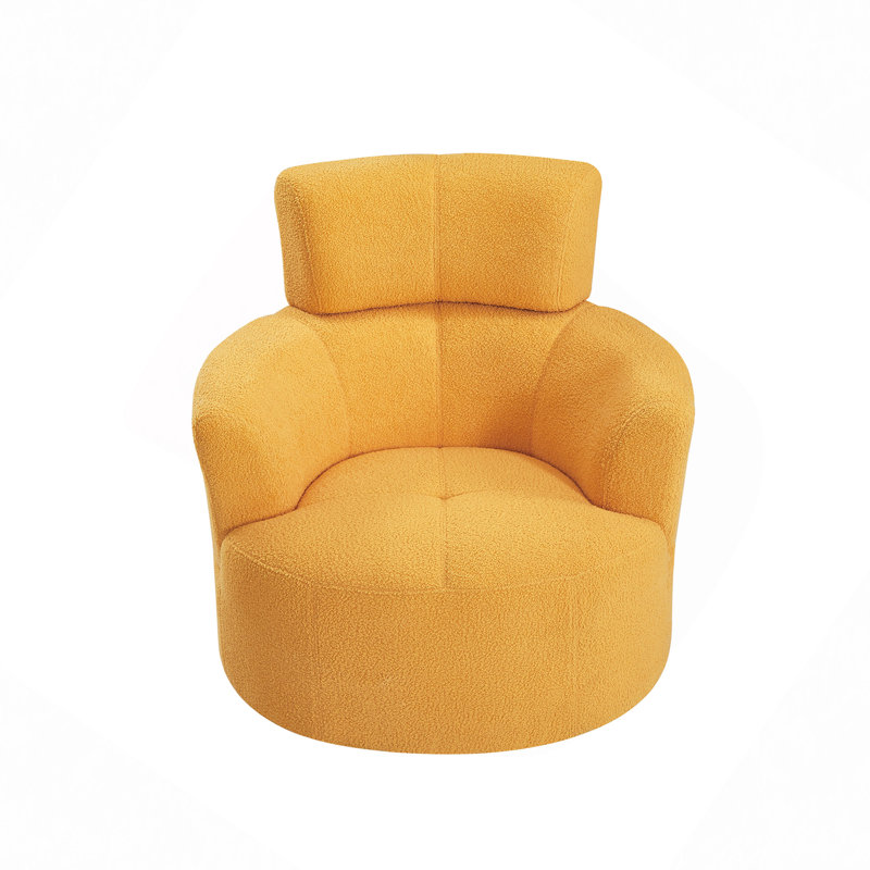 36.98" W Upholstered Swivel Barrel Chair, Yellow