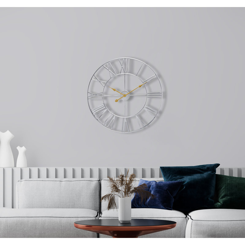  Large 16" Roman Numeral Decorative Wall Clock, Silver