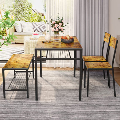4-Piece Space-Saving Kitchen Dining Table Set for 4 with 2 Chairs & Bench