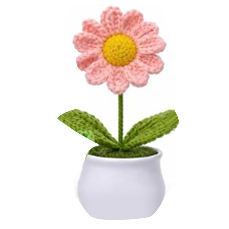 10 pièces de pots de fleurs en crochet faits à la main en forme de tournesol et de plantes artificielles tricotées de 6 cm de large pour les employés