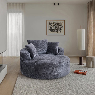 Chaise d'appoint ronde avec pivot à 360 °, conception en baril de chenille, canapé-lit moderne moelleux pour le salon, la chambre à coucher et le salon