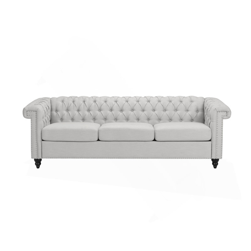 Marcel Rolled Arm Chesterfield Sofa, Gray Fabric 1