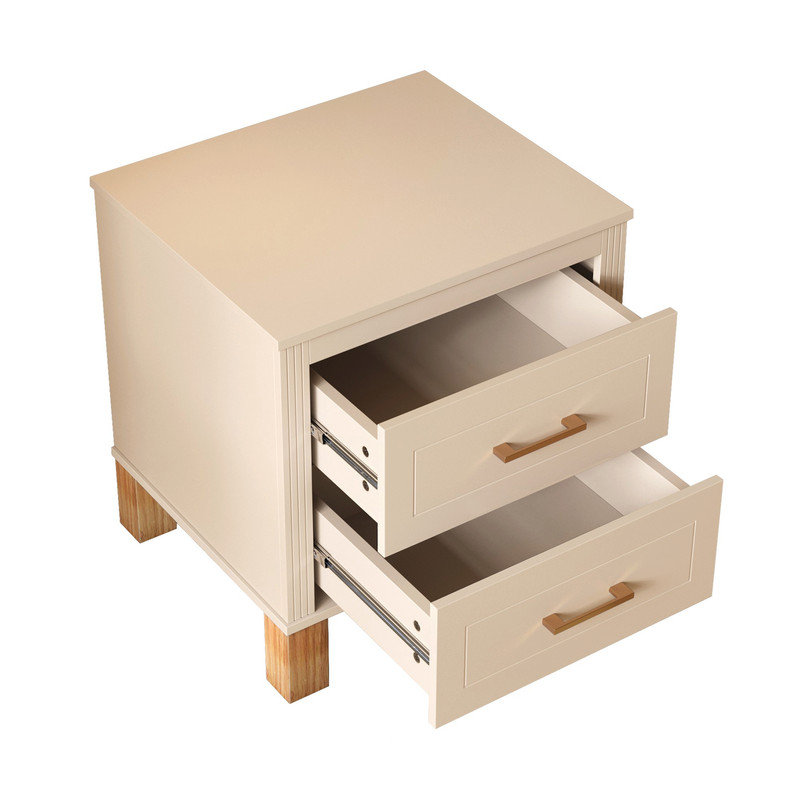 Table de chevet 2 tiroirs Traditional avec pieds en bois massif (ensemble de 2), Pink, Set of 2