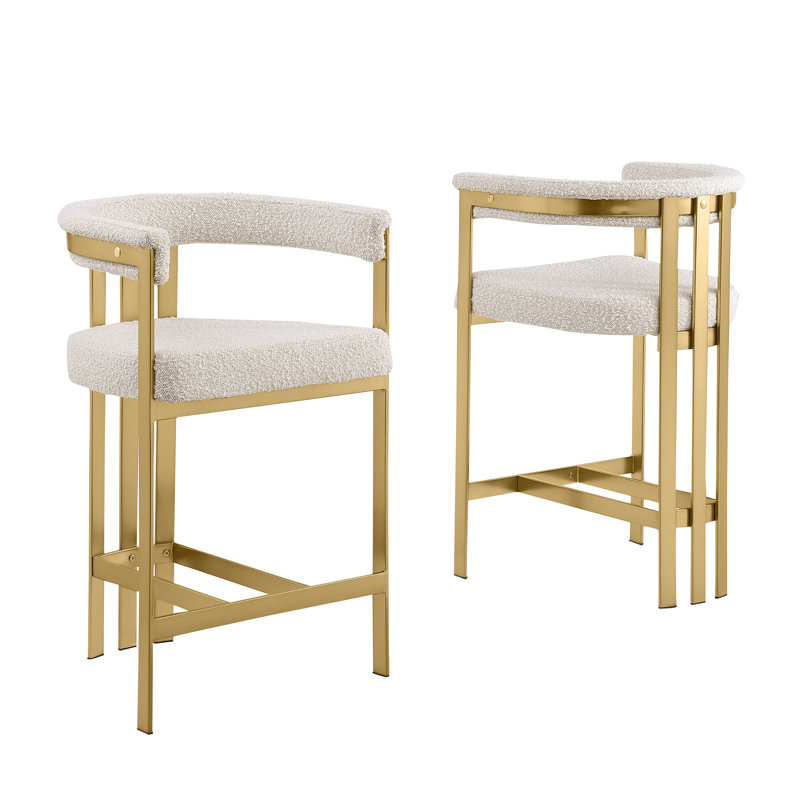 Counterheight & Barstool Boucle Fabric Chairs with Brushed Matte Chrome, Bar Stool (30" Seat Height), Set of 1