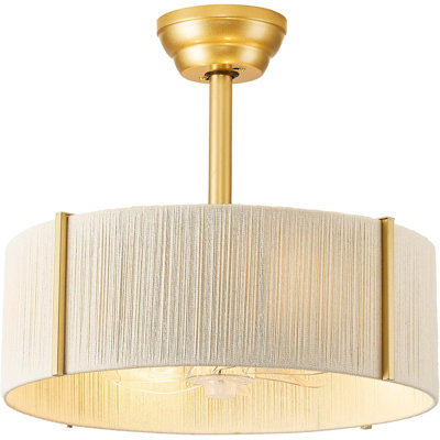 Boho Fandelier Ceiling Fan with Light, Rattan Caged Ceiling Fan with Light and Remote Control, Gold Chandelier Fan for Bedroom, Living Room,Kitchen,Foyer(20 Inch, 6 Speed, Timing,Adjustable Height)