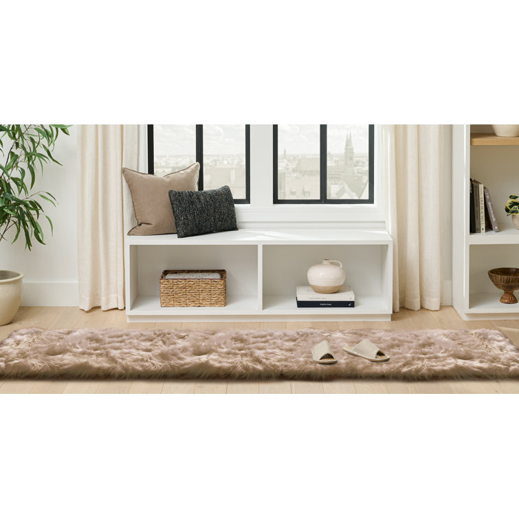 Malaiah Shag Faux Sheepskin Fur Area Rug in Beige
