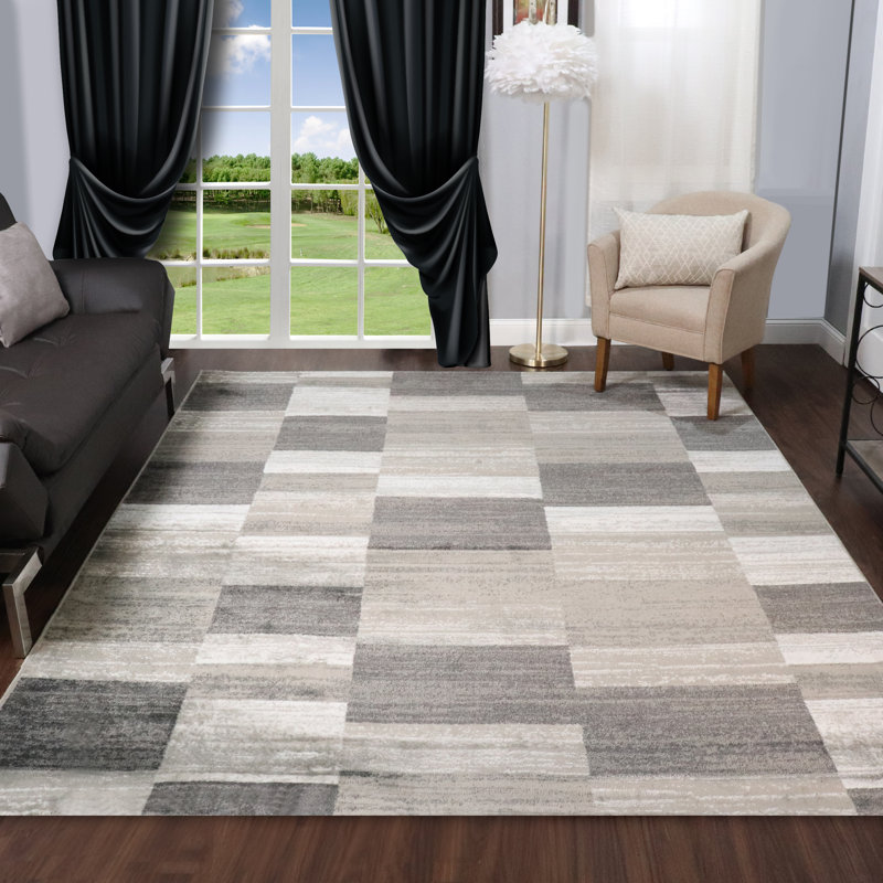 Tapis argenté à motif géométrique moderne Krasmir, Rectangle 7 pi x 9 pi