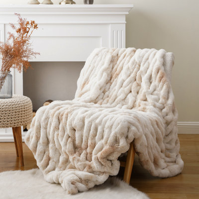 Faux Rabbit Fur Throw Blanket with Artificial Mink Backing 50"x60"