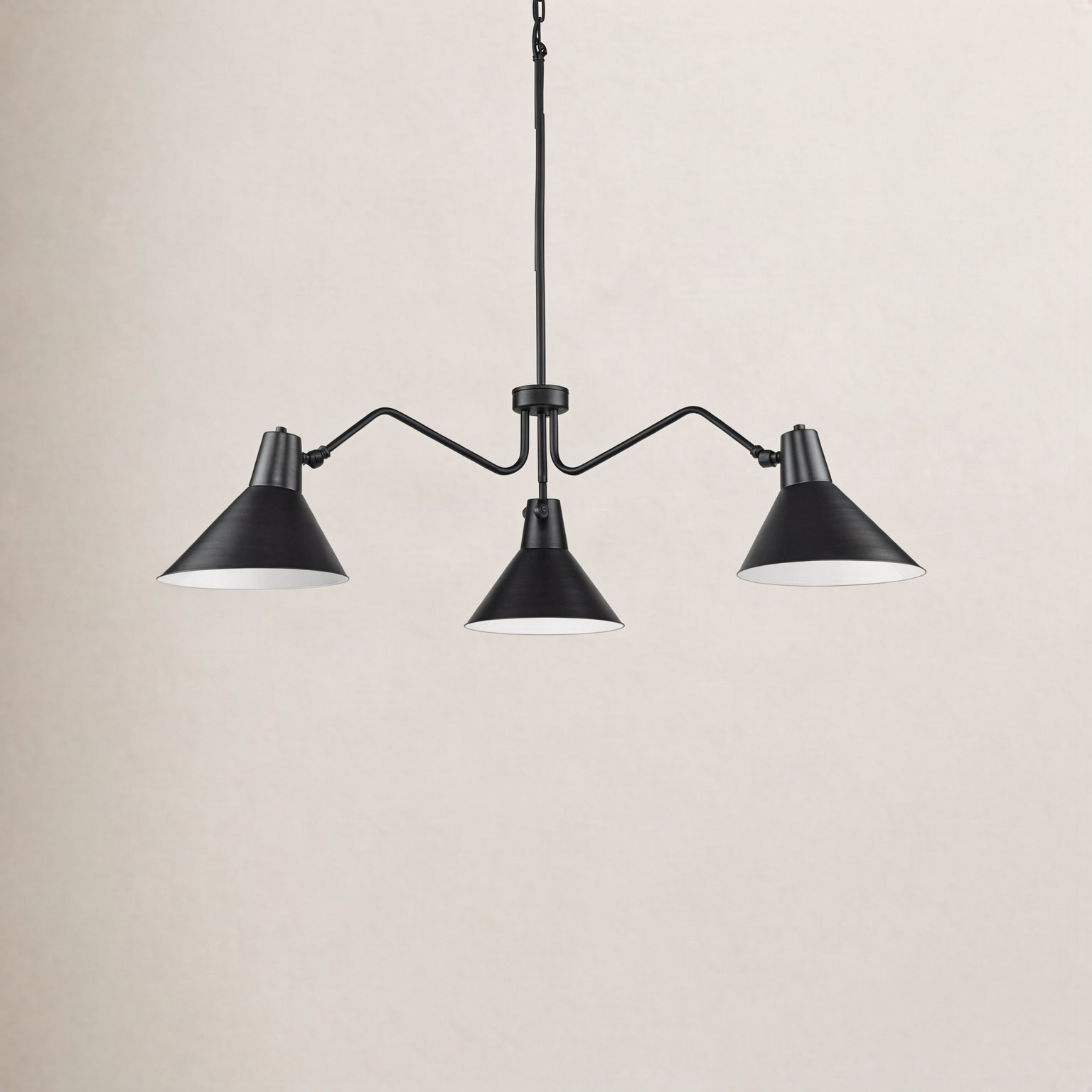 3-Light Chandelier, Black, Matte Black