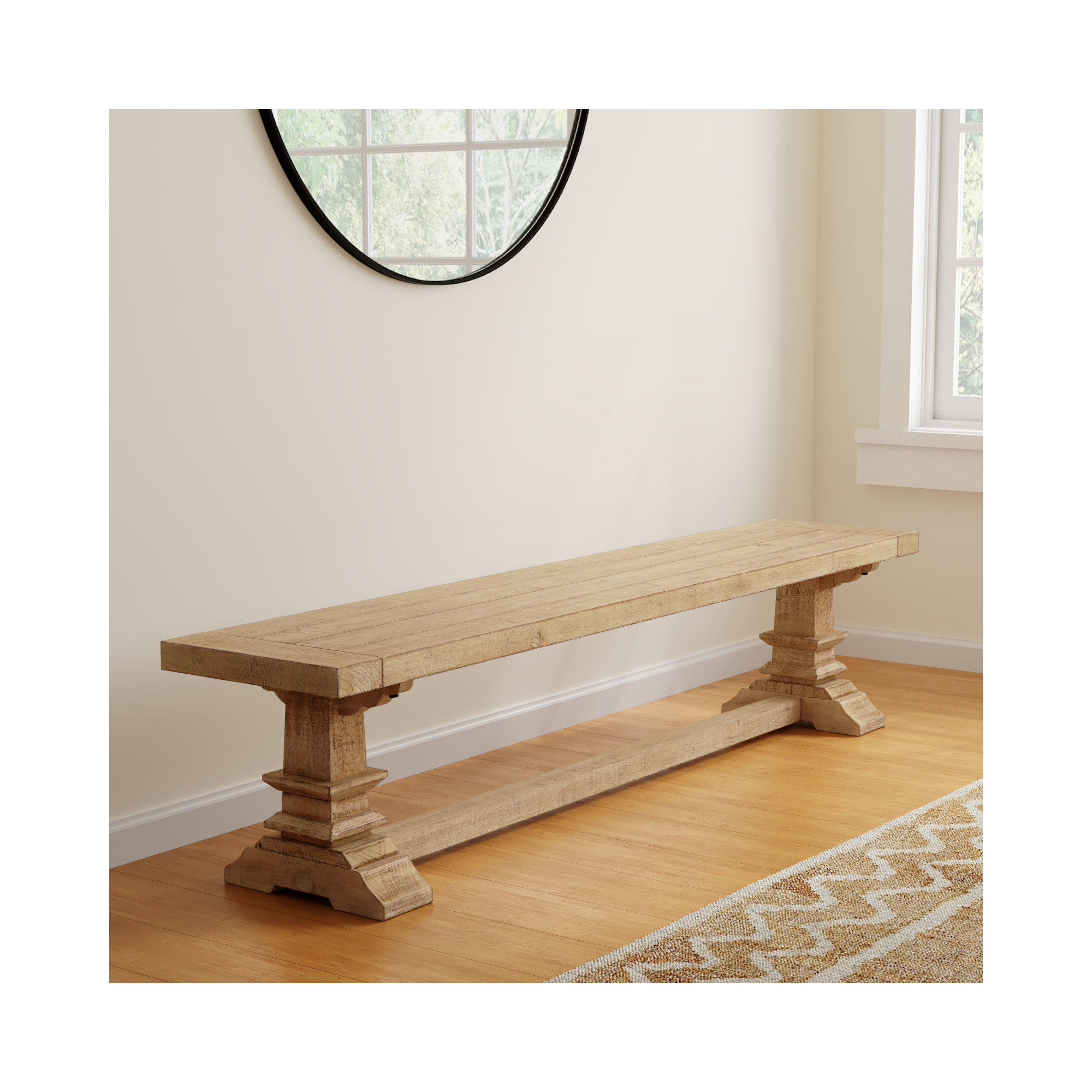 Vienna Reclaimed Pine Wood Dining Bench, 18"H x 82"W x 16"D
