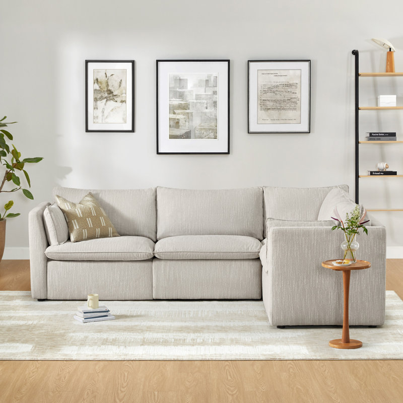 4PC Super Wide Modular Power Sectional-Light Gray, Light Gray Polyester