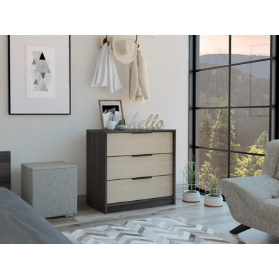 Commode 3 tiroirs Kaia, plateau supérieur - noir / pin