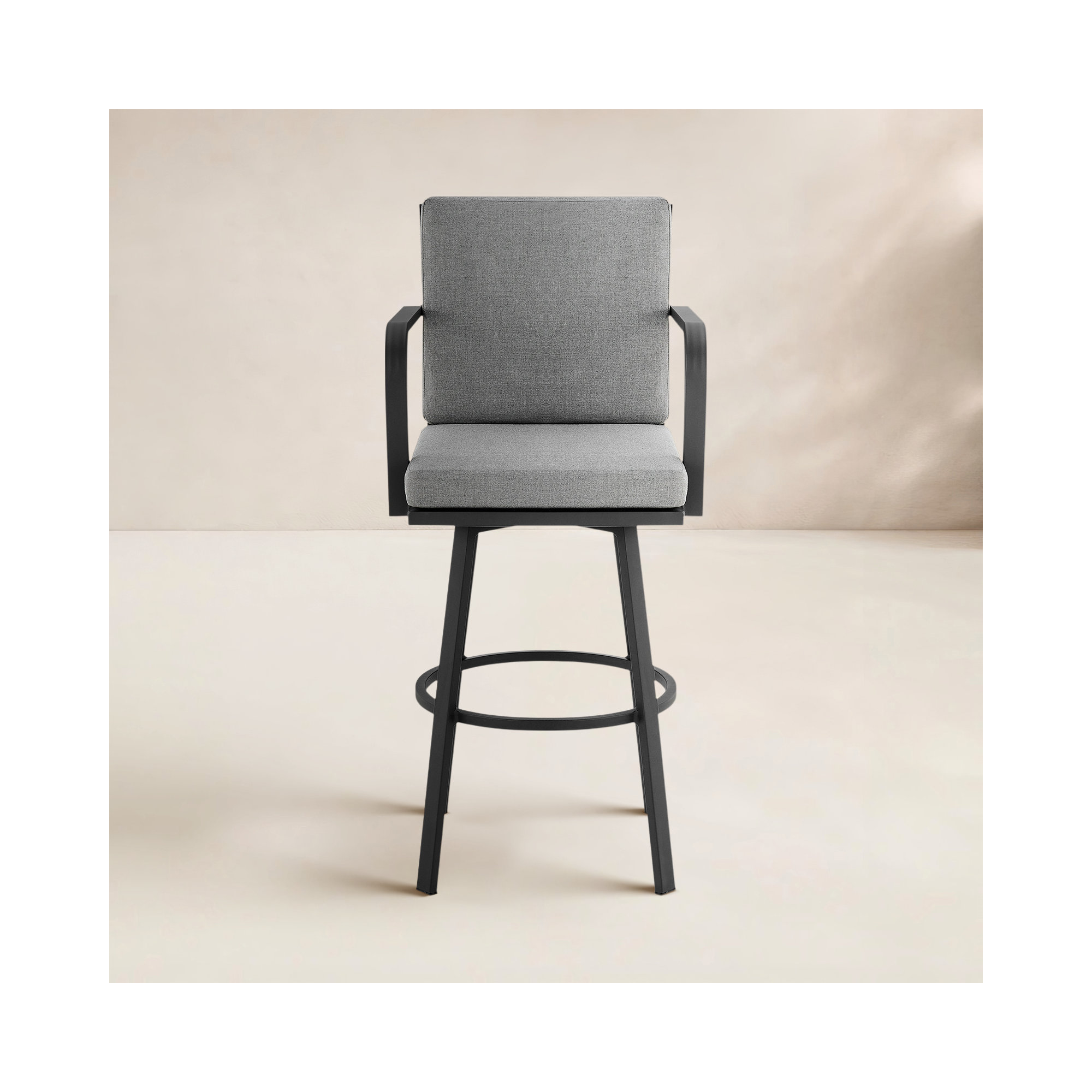 Cemalettin 45'' Aluminum Outdoor Bar Stool with Cushion, 30", Black, Gray