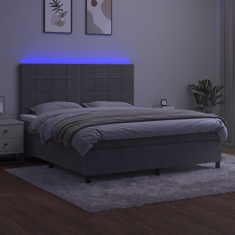 Lit standard avec matelas Tombolo, Grand, Gris clair / chêne, Velours