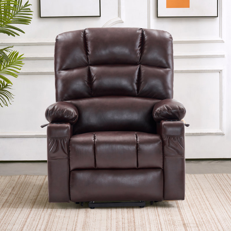 Fauteuil inclinable électrique à deux moteurs avec massage et chaleur, repose-pieds allongé, similicuir, Brun foncé