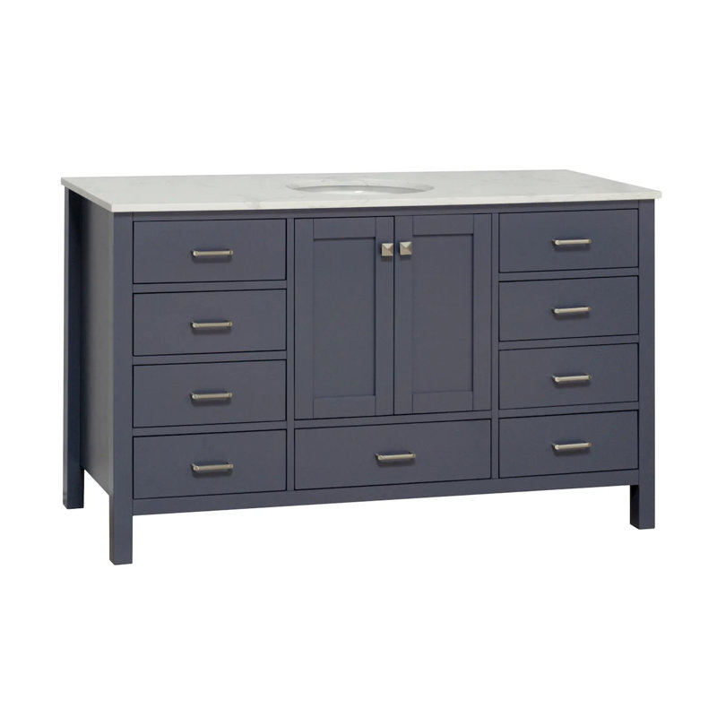 Claudett 60'' Single Bathroom Vanity with Top, Engineered Carrara, Marine Gray