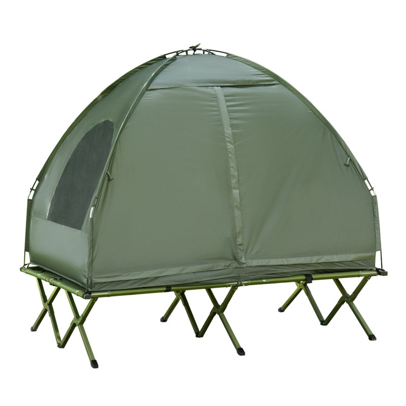 Lit de camp pliable pour 2 personnes avec tente, couvre-lit et matelas gonflable épais Outsunny