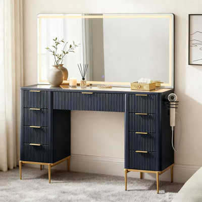 48" Modern Makeup Vanity Desk With Mirror And Lights, Makeup Vanity With 9 Drawers With Power Outlet,adjustable Lighting Dressing Table For Bedroom