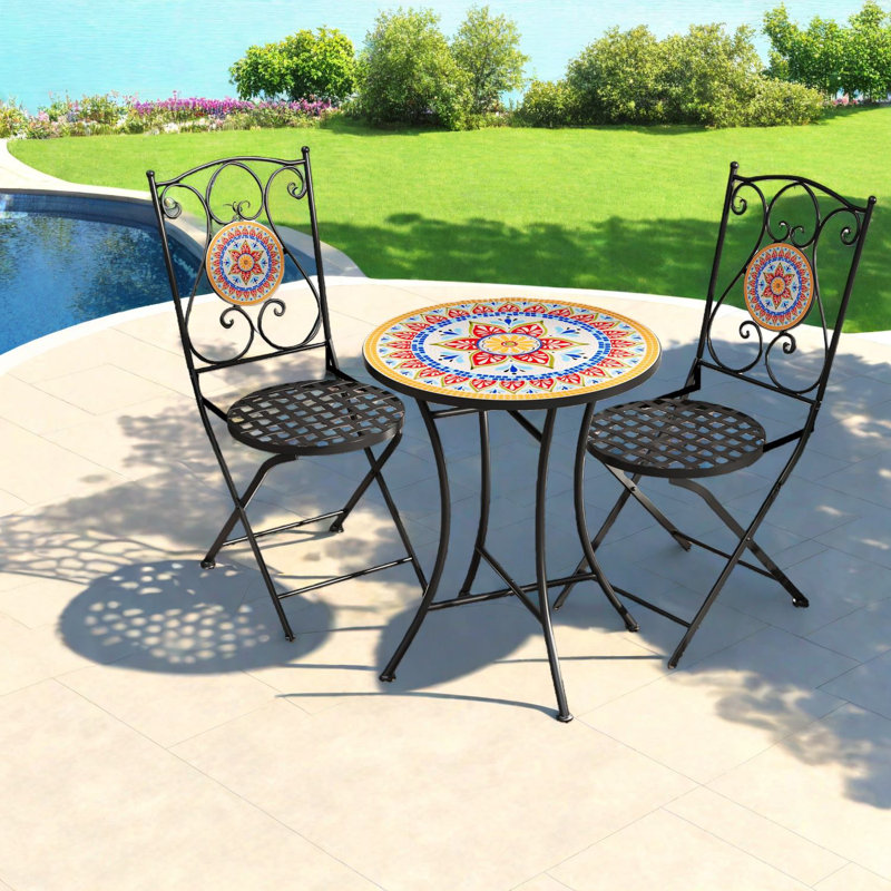 Ensembles de salle à manger de patio compacts, style bistro en fer en céramique pour balcon