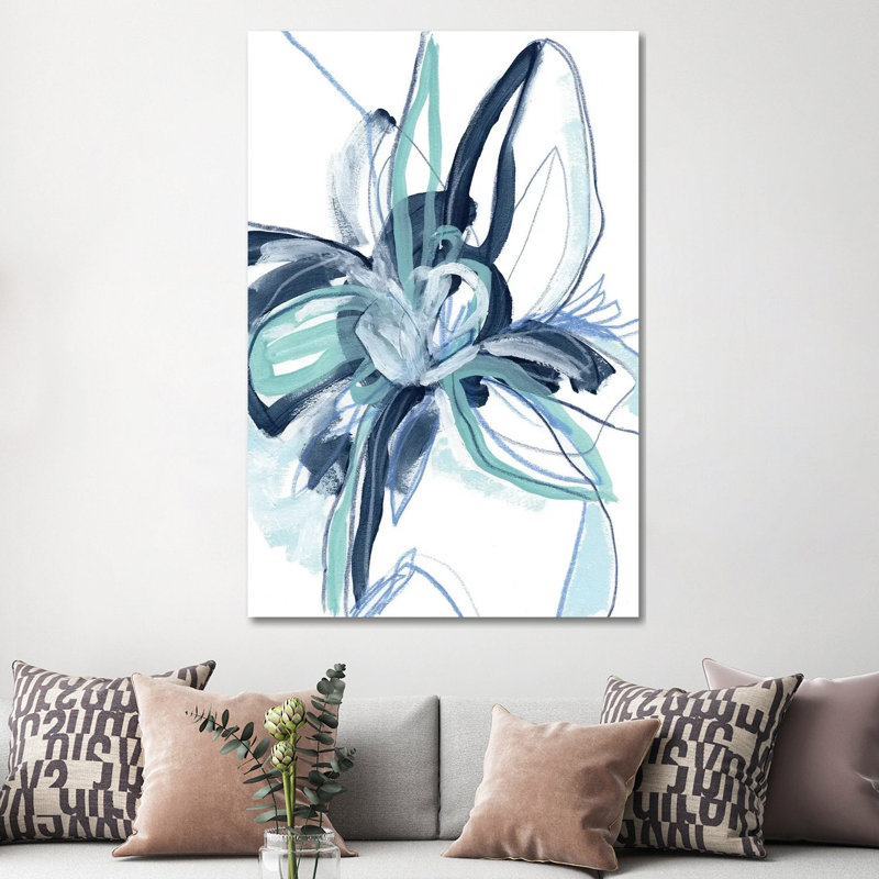 Blue Floral Burst II 1 Piece Wrapped Canvas Wall Art, 152.5 cm H x 101.5 cm W
