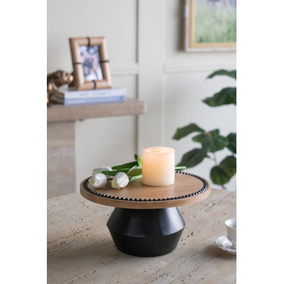 Plateau décoratif rond 12 po avec plateau en bois et base en fer