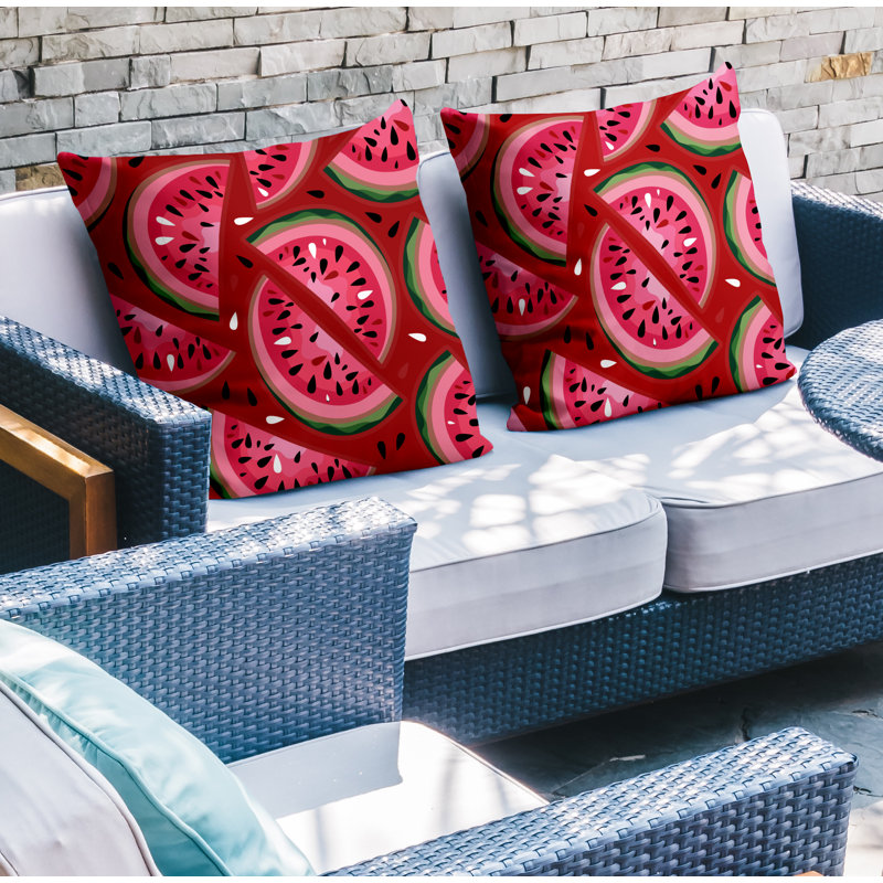Oreiller carré intérieur / extérieur Yumelon Watermelon, L 19 po x H 19 po, Rouge