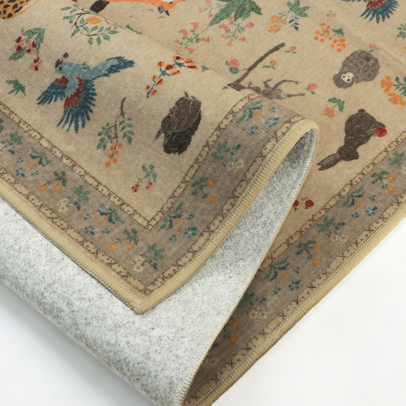 Alcoa Floral and Animal Print Performance Machine Washable Area Rug, Rectangle 8' x 10', Light Taupe