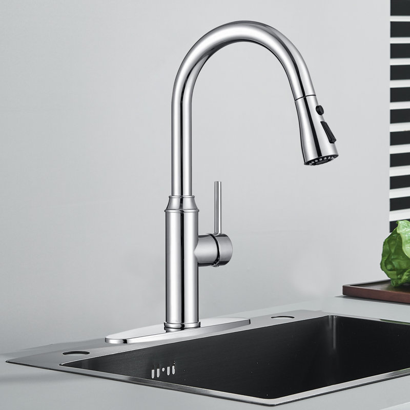 Kitchen Faucet With Pull-Down Sprayer, Stainless Steel Single-Handle Kitchen Sink Faucet With Deck For Rvs, Farmhouses, Laundry Sinks