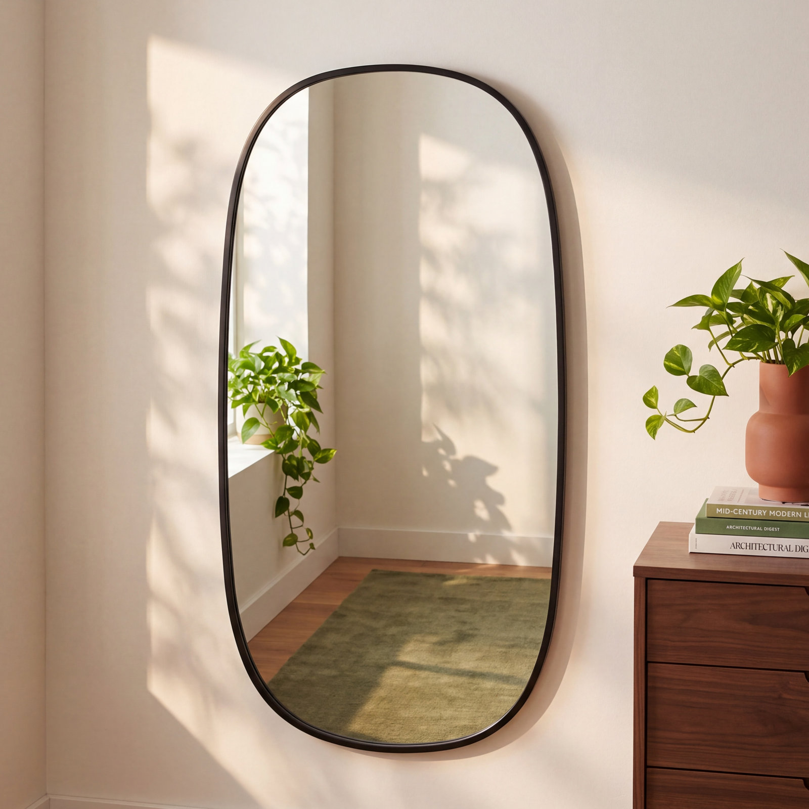 Sabine Metal Curved Oval Wall Mirror, 36" x 20", Black