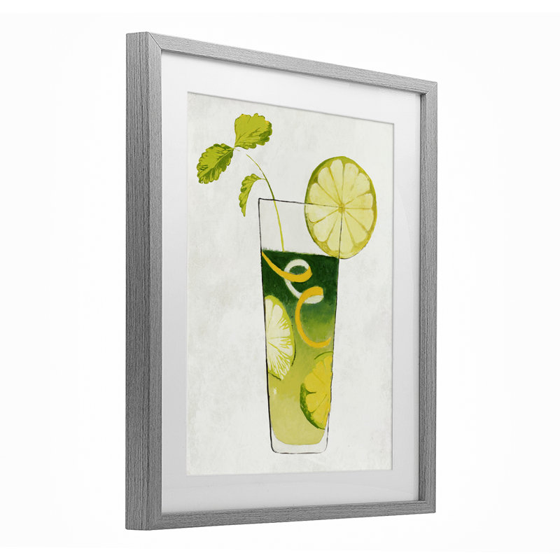 Summer Cocktail Lime Mint, reproduction encadrée sous verre, design par Lorenzo Collective, Cadre de ferme gris