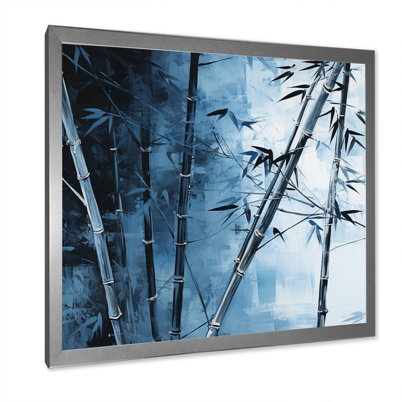 Serenity In Blue Bamboo Forest - impressions sur toile de bambou_106644, H 30 po x l 30 po x P 1 po, Cadre photo argenté