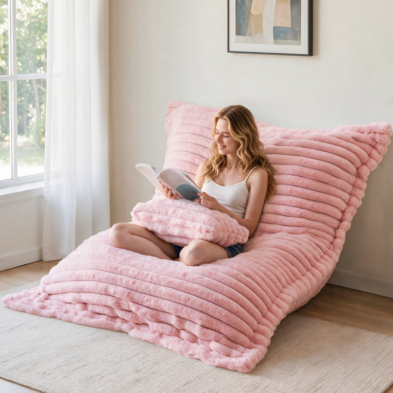 Pouf rose 3 en 1, Fausse fourrure rose