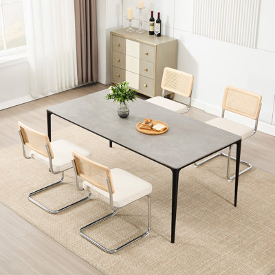 Crumley Cantilever 18.8" H Upholstered Side Chair with Cane Rattan Back and Steel Frame
