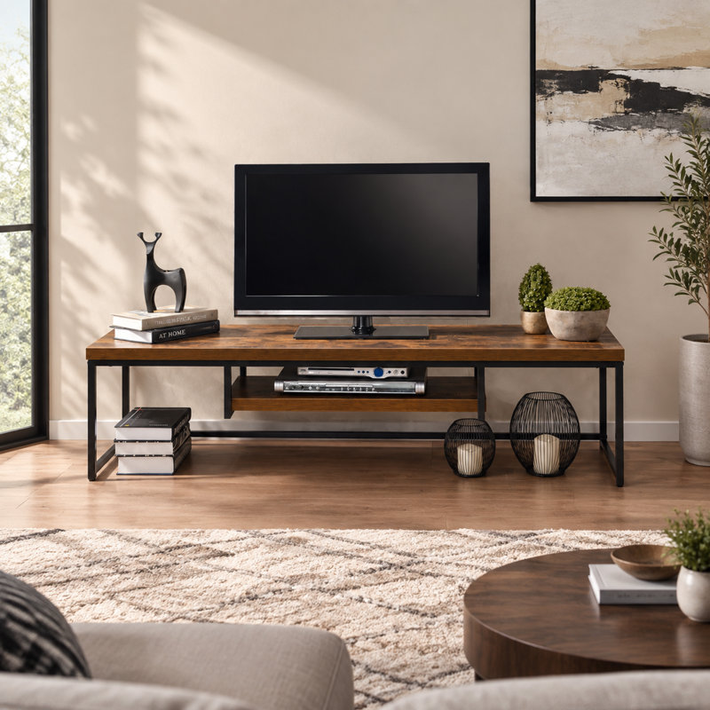 Meuble télé avec tablette multimédia ouverte