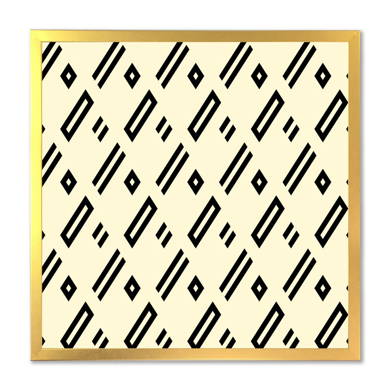 «Beige Black Diagonal Geometrics», impression sur toile, H 16 po x l 16 po, Cadre photo doré