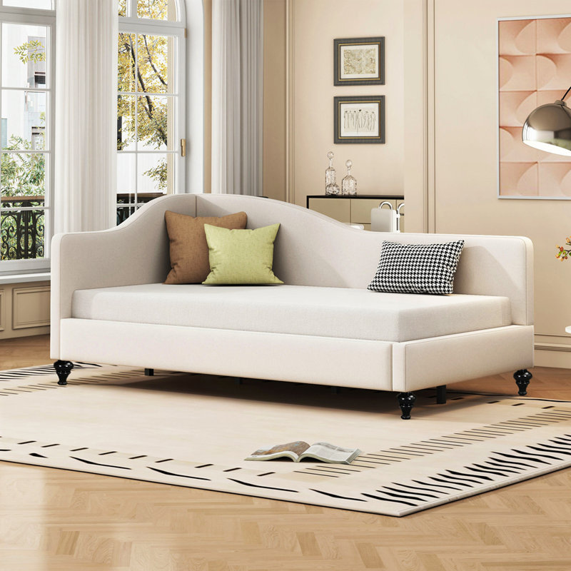 L-Shaped Linen Daybed, Beige, Twin