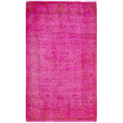Tapis unique noué à la main rose de 3 pi 1 po x 5 pi 4 po Rachal