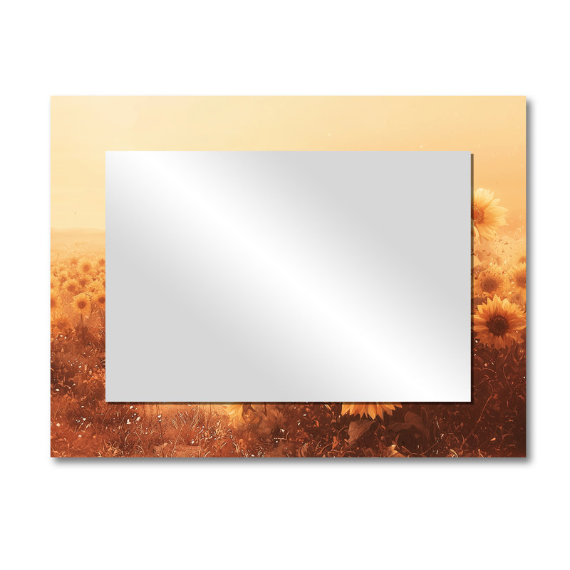Countryside Mirage Sunflowers Under The Sunrise - Floral Mirror Wall Art - Printed On Metal, 30" x 40"