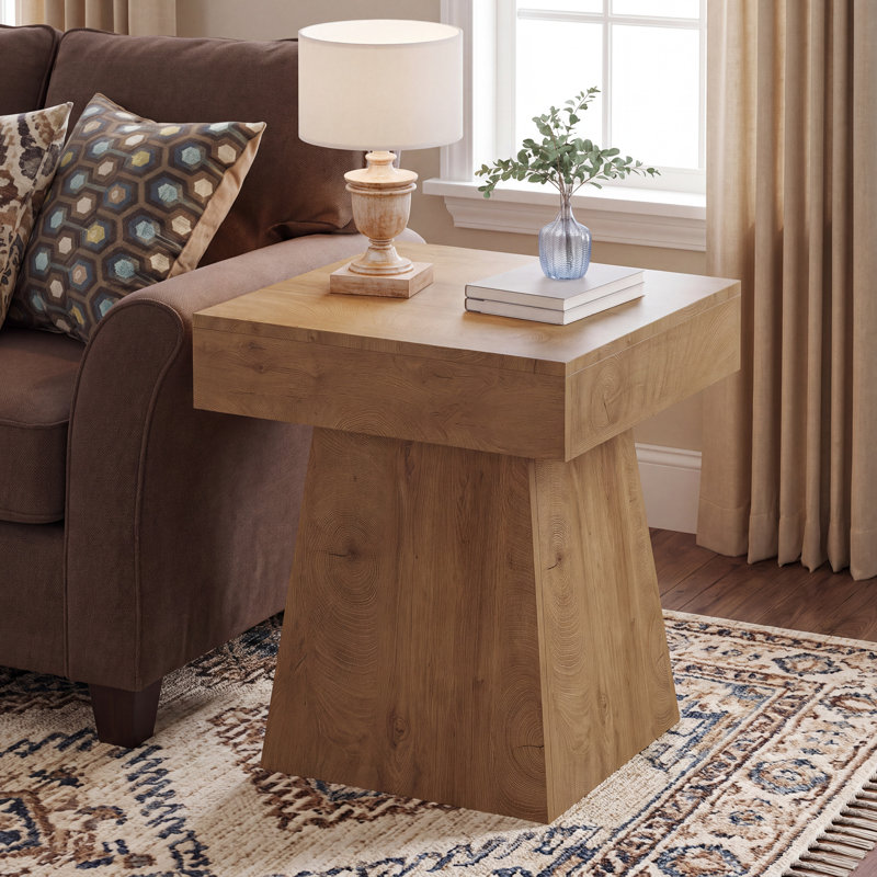 Petite table de bout carrée pour canapé, table d'appoint de salon, Marron clair, 1