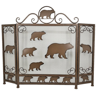 Metal Rustic Fireplace Screen 3-Panel Sloth of Bears Design