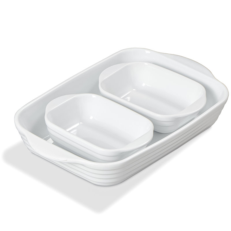Ensemble de 3 plats de cuisson, assiettes rectangulaires, idéal pour les lasagnes, les gâteaux et les repas quotidiens (tailles: 17 po / 7 po / 7 po)