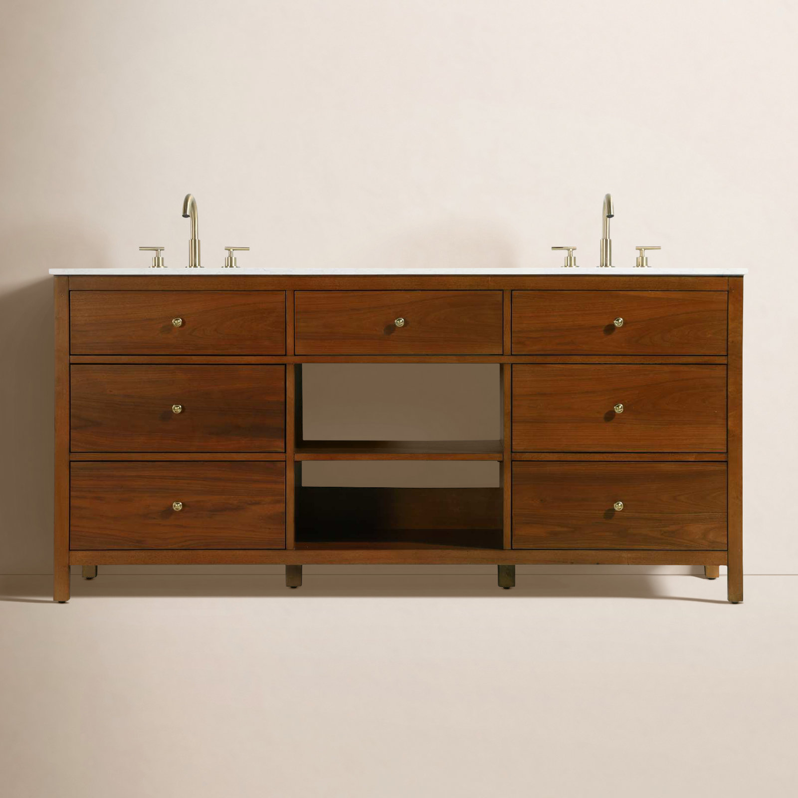 Double Bathroom Vanity, Brandy Walnut/Gold, 72"